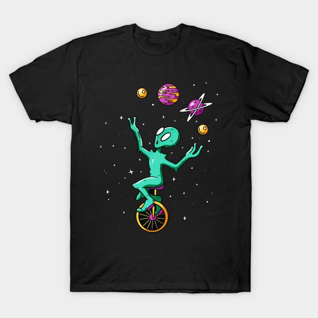 Alien Juggling with Planets Funny Artwork T-Shirt by Artistic muss